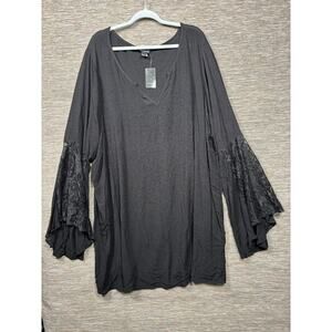 Torrid Lace Inset Hacci Knit Skater Dress Womens Size 4X Black Long Sleeve NEW